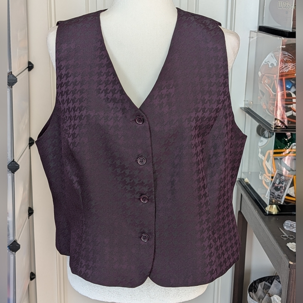 Danny & Nicole Vintage Purple Houndstooth Button Up Vest Size 14P - Picture 6 of 8